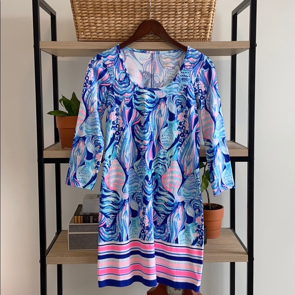 Lilly Pulitzer Beacon Jersey Knit Fish Striped Shift T-shirt Dress, XS - Picture 2 of 8